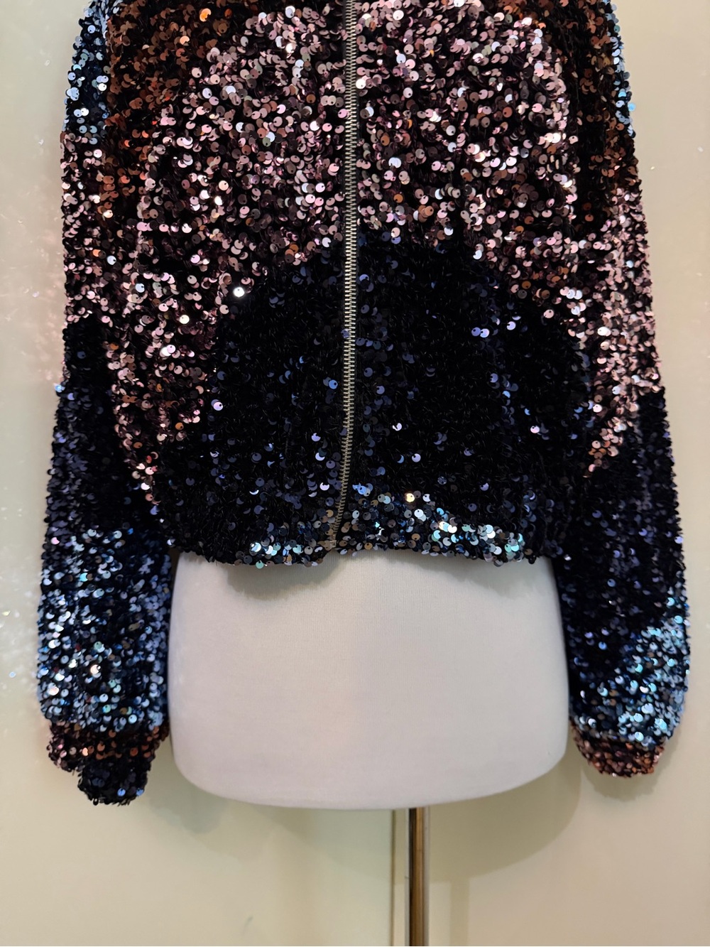 Zara Sequin Festive Days Cropped Bomber Jacket sz M - Picture 9 of 13